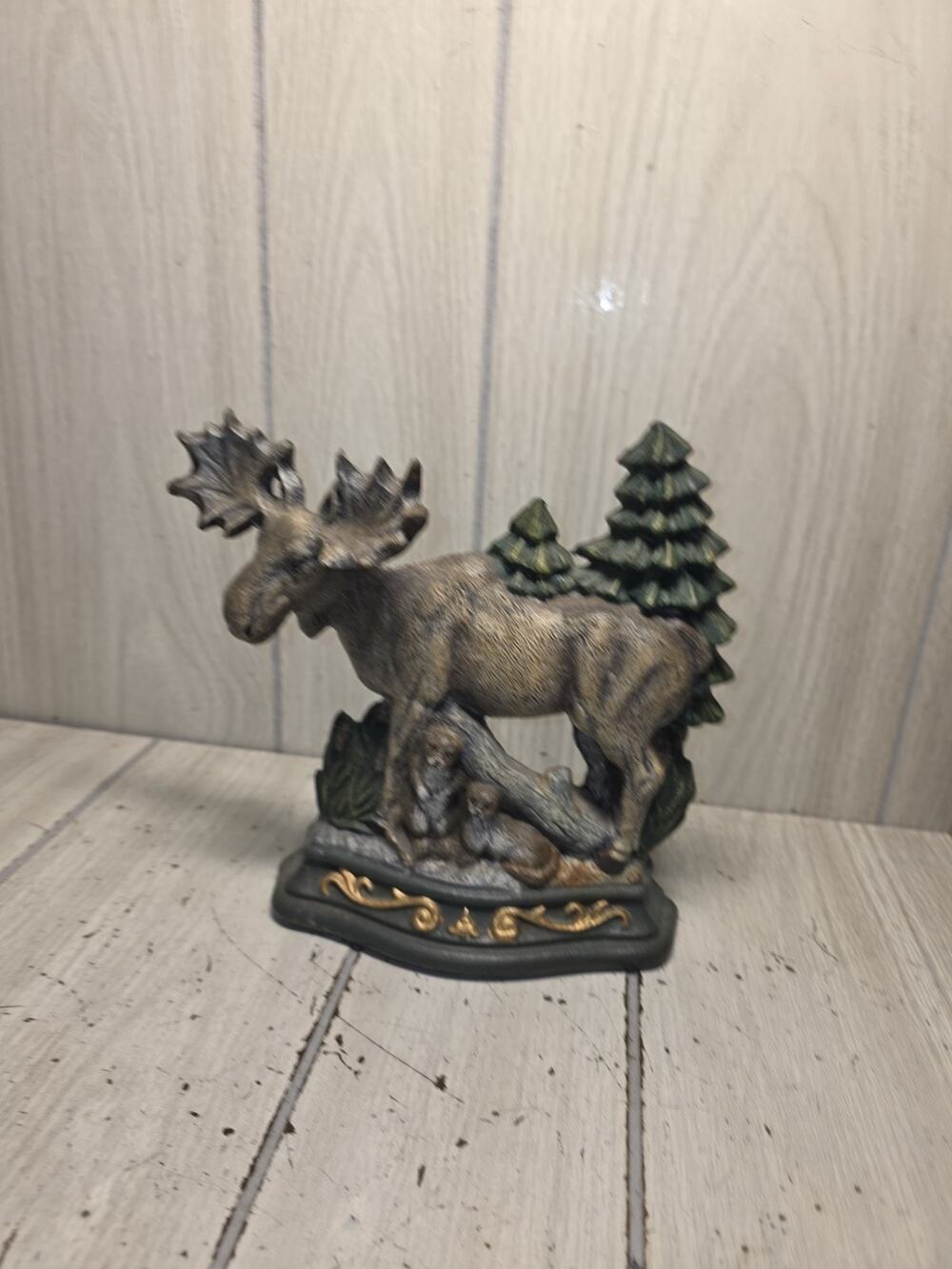 Vintage Rustic Cast Iron Doorstop MOOSE & OTTERS In Forest Cabin Lodge Decor